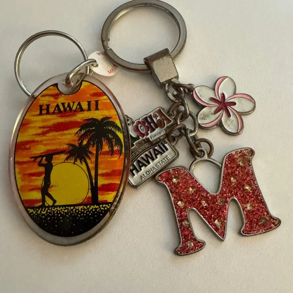 Hawaii‎ Souvenir Keychain Lot Sunset Palm Tree Letter M Flower Charm